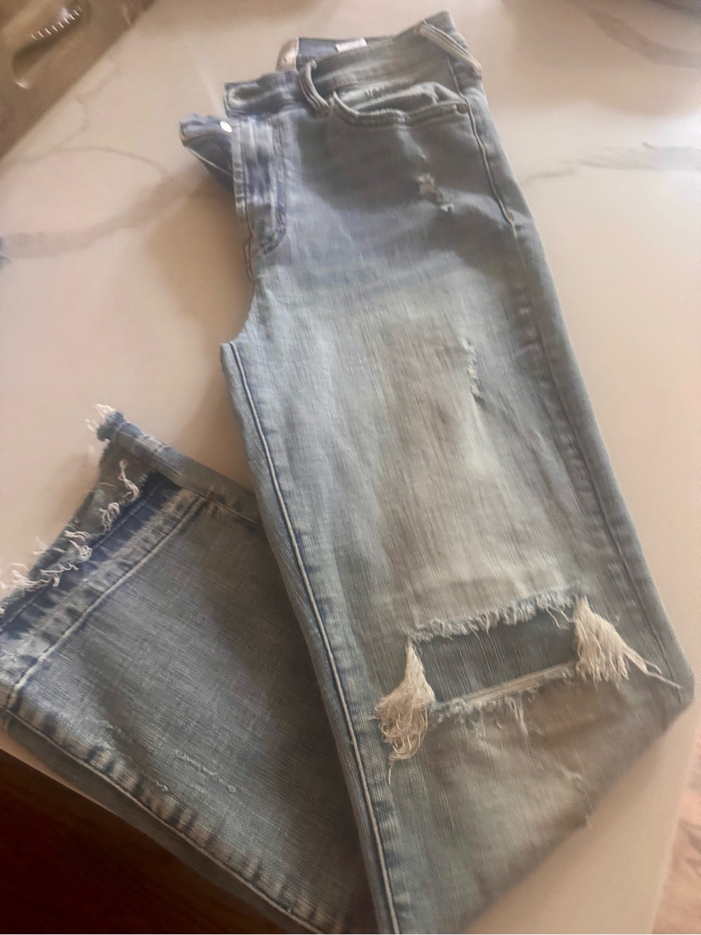 Serra Light Blue Distressed Straight-Leg Jeans